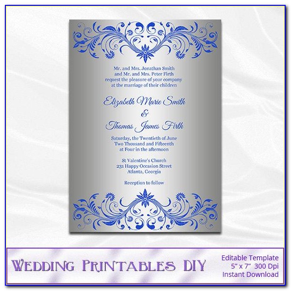 Royal Blue And Silver Wedding Invitations