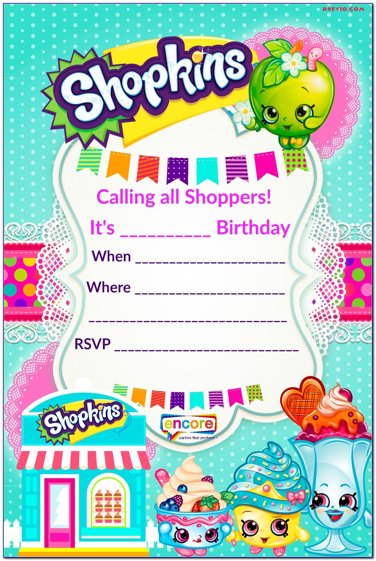 Shopkins Birthday Invitations
