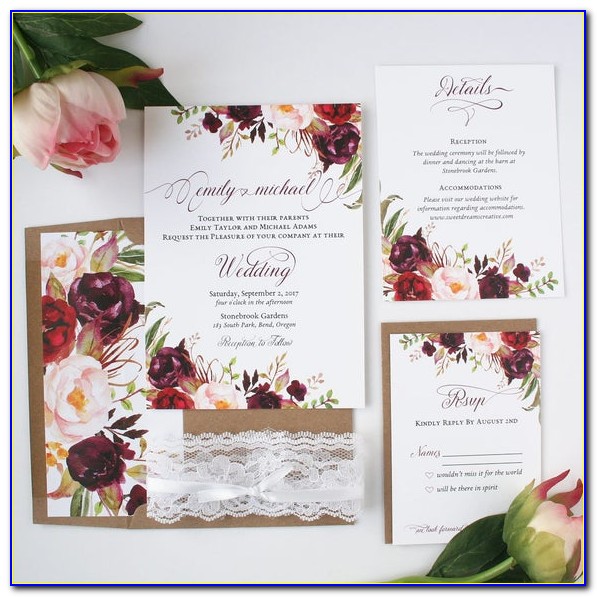 Silver Laser Cut Burgundy Floral Wedding Invitations