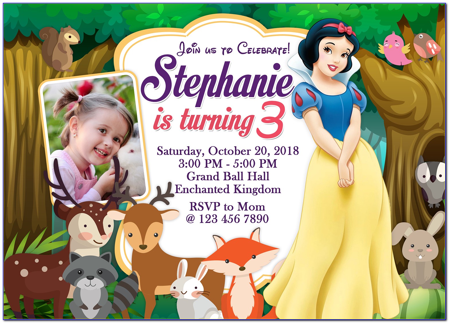 Snow White 1st Birthday Invitations