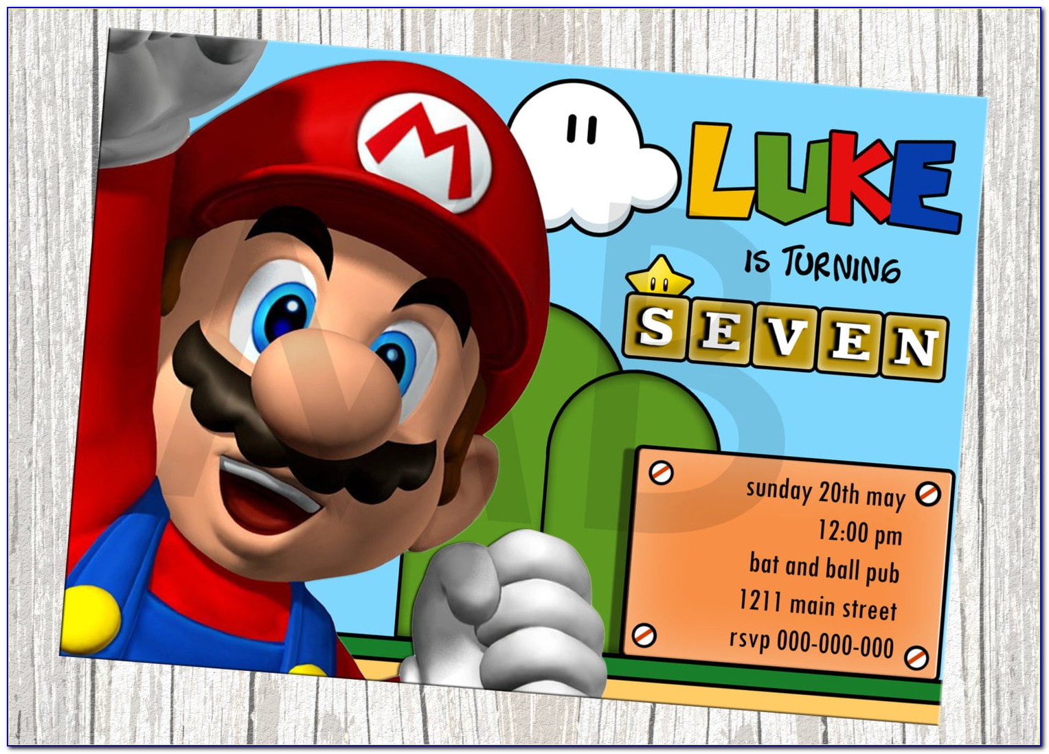 Super Mario Online Birthday Invitations