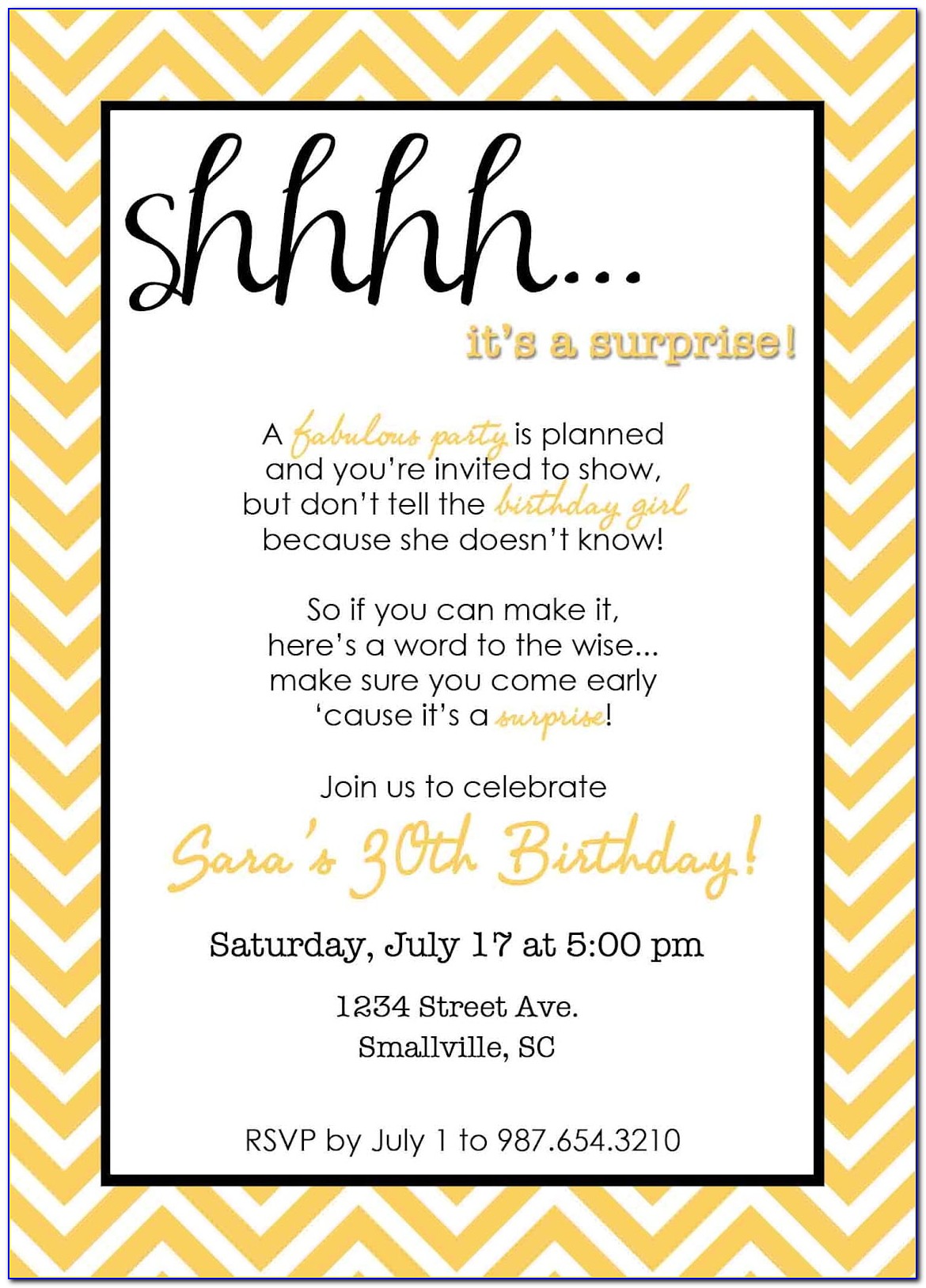 Surprise Birthday Party Invite Wording