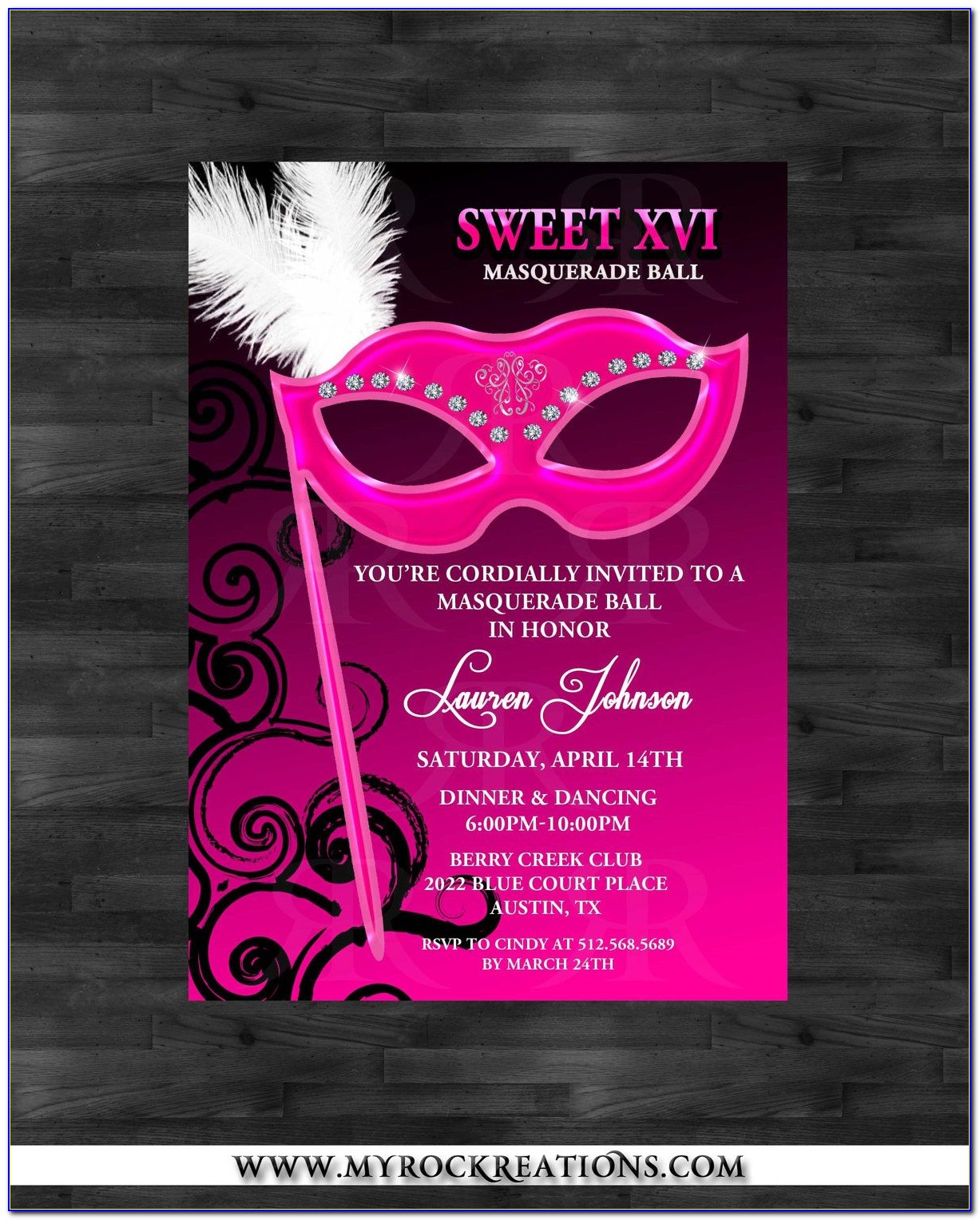 Sweet 16 Masquerade Party Invitations