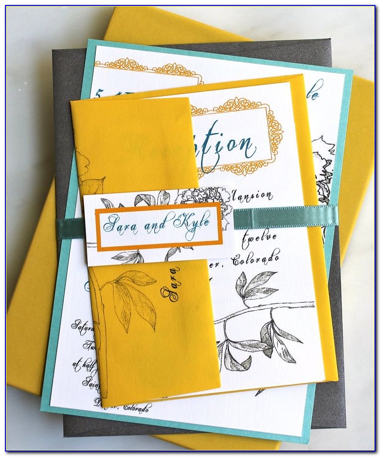 Teal Yellow And Grey Wedding Invitations