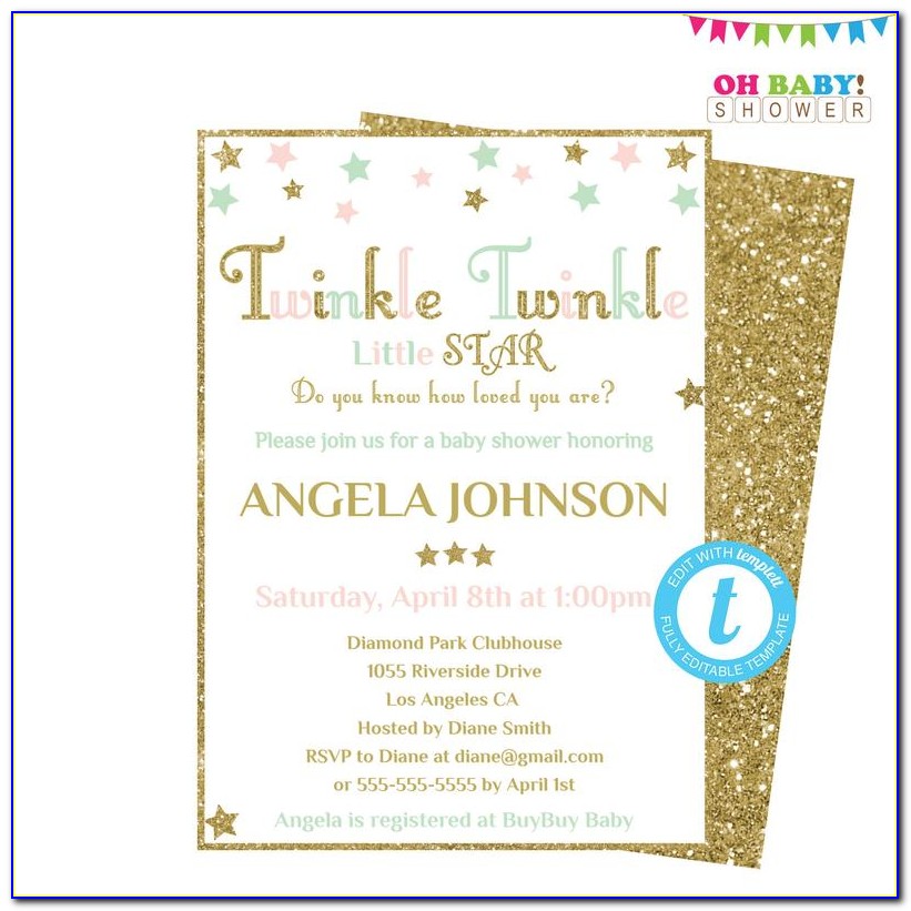 Twinkle Twinkle Little Star Baby Shower Invitations Free Download