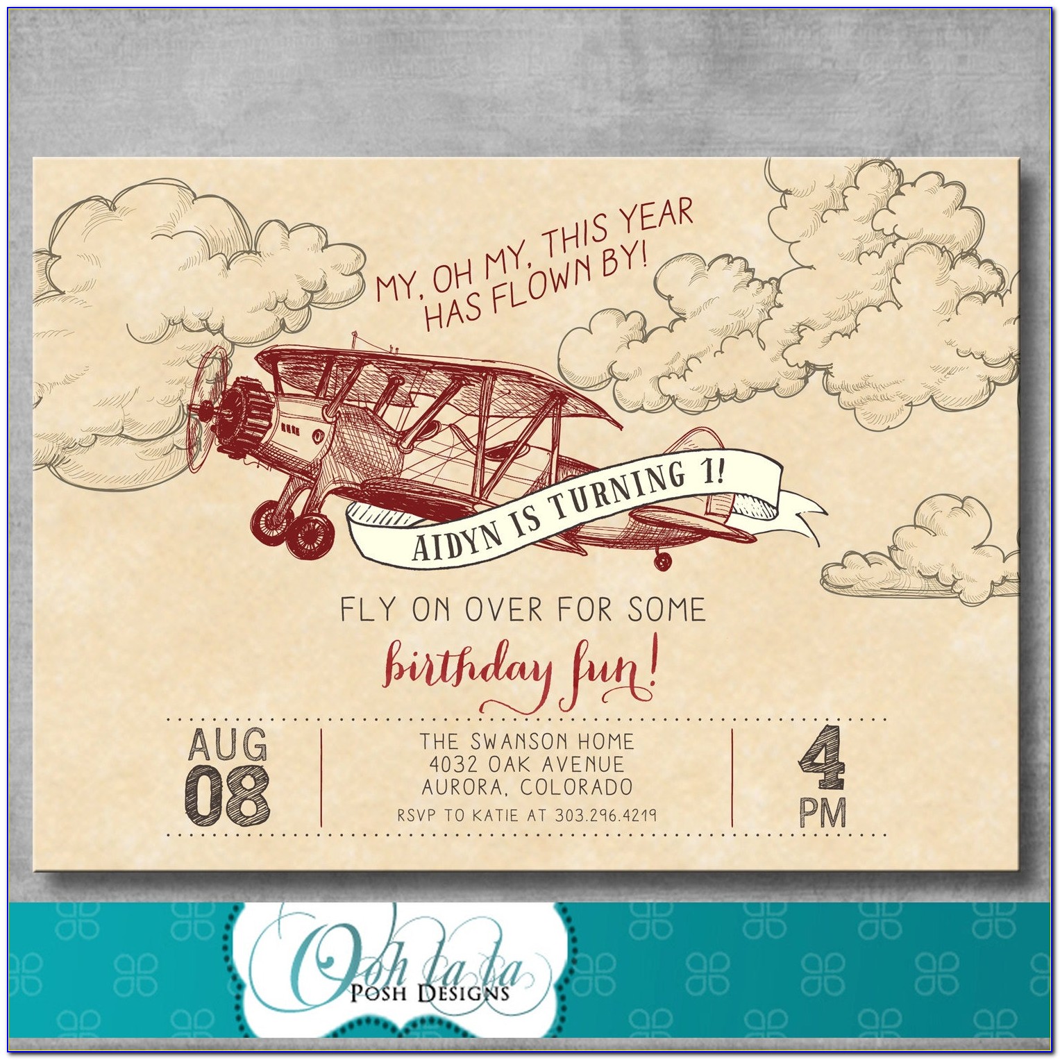 Vintage Airplane Birthday Invitations