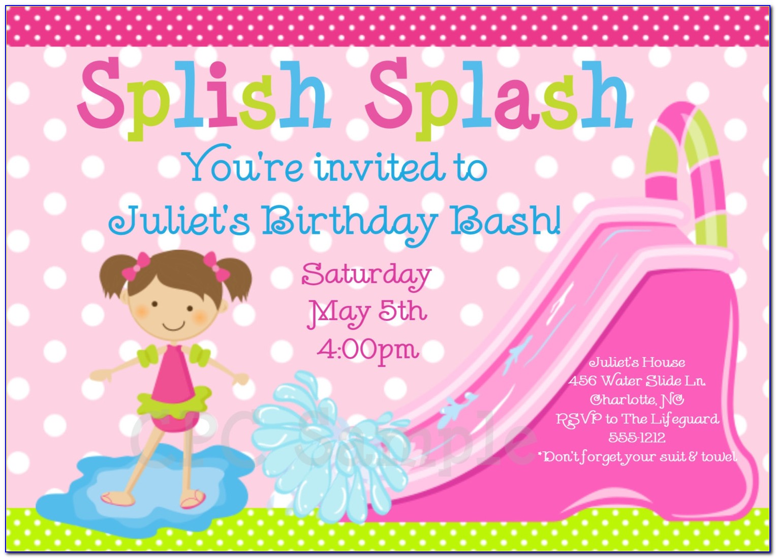 Water Slide Birthday Party Invitations Free