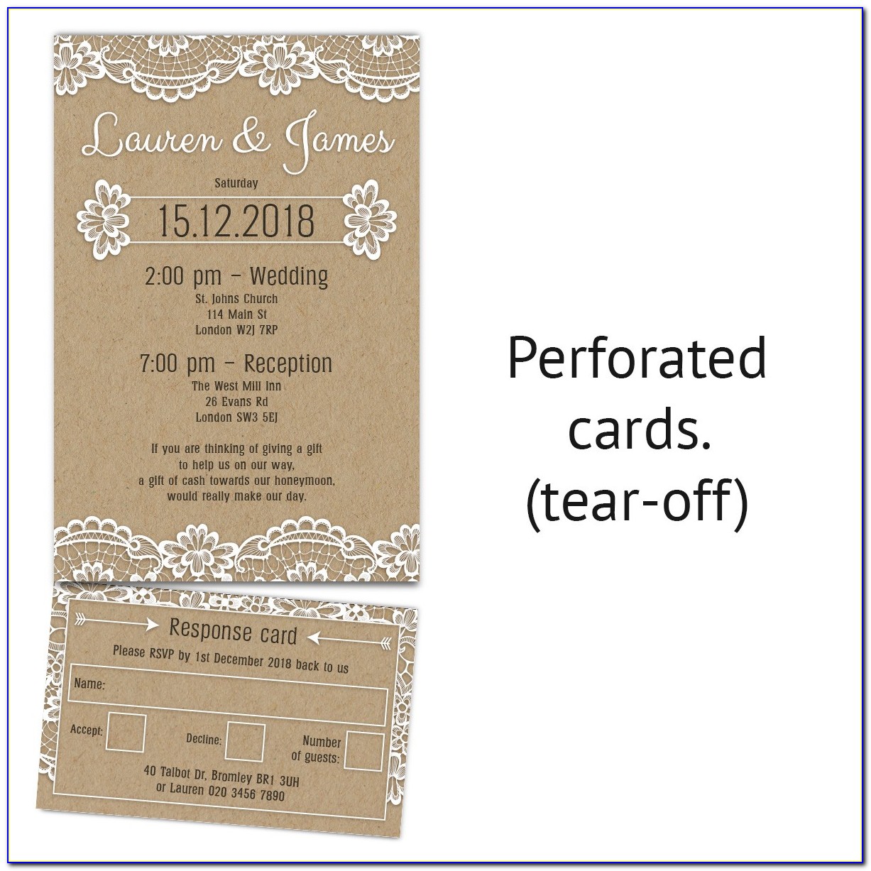 Wedding Invitations With Tear Off Rsvp Card