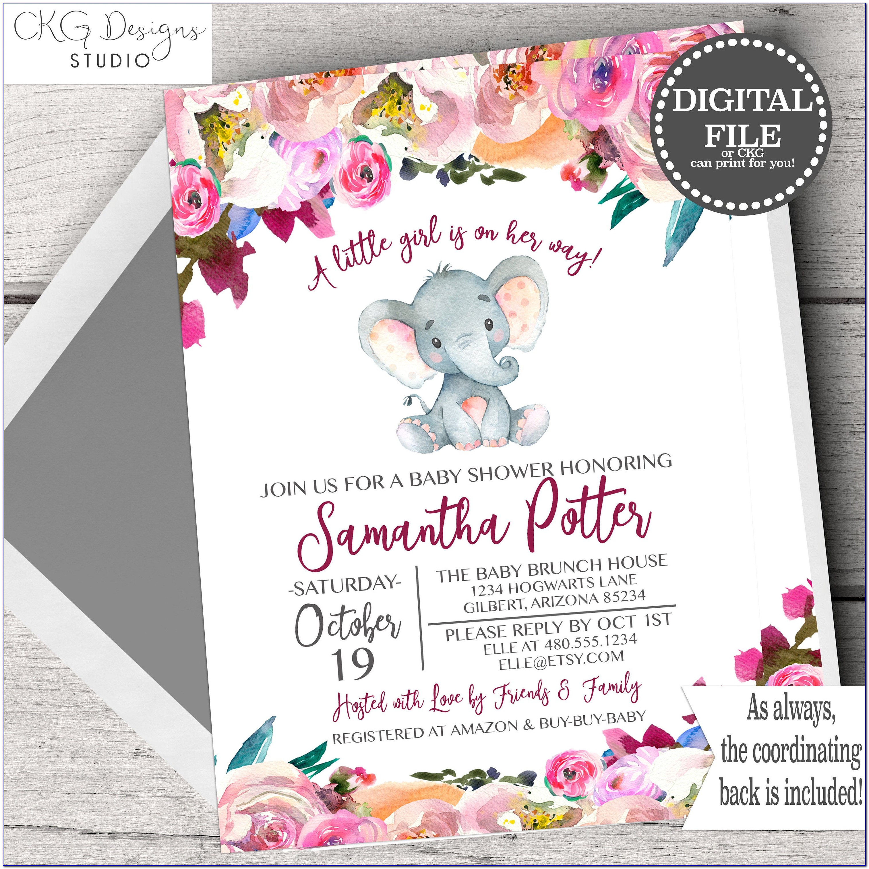 Welcome Baby Elephant Invitation