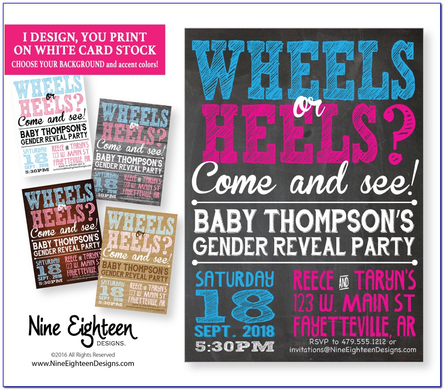 Wheels Or Heels Gender Reveal Invitations Free