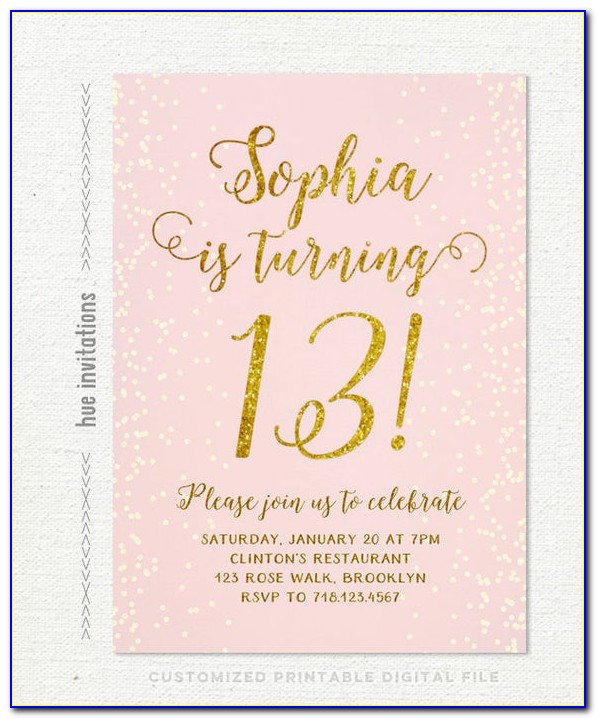 13th Birthday Party Invitations Rose Gold