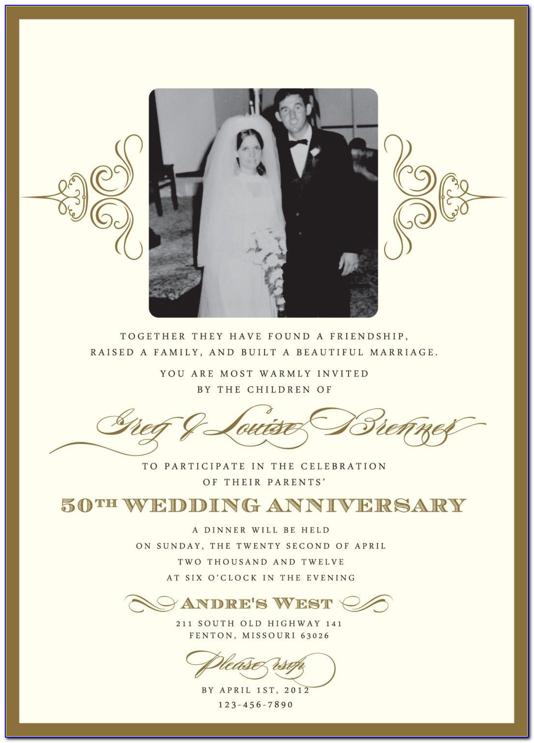 25th Wedding Anniversary Invitation Card Sample