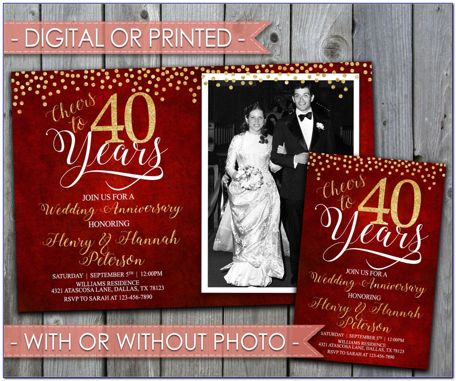 40th Wedding Anniversary Photo Invitations