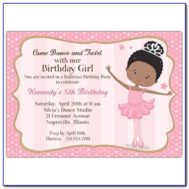 African American Ballerina Birthday Invitations