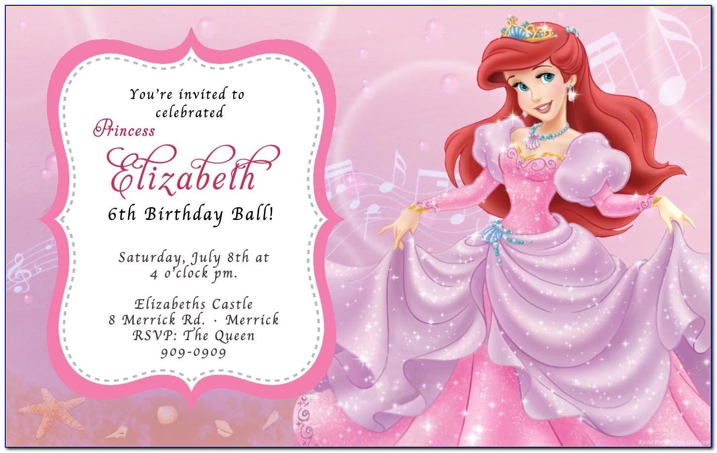 Ariel Birthday Party Invitations Printable