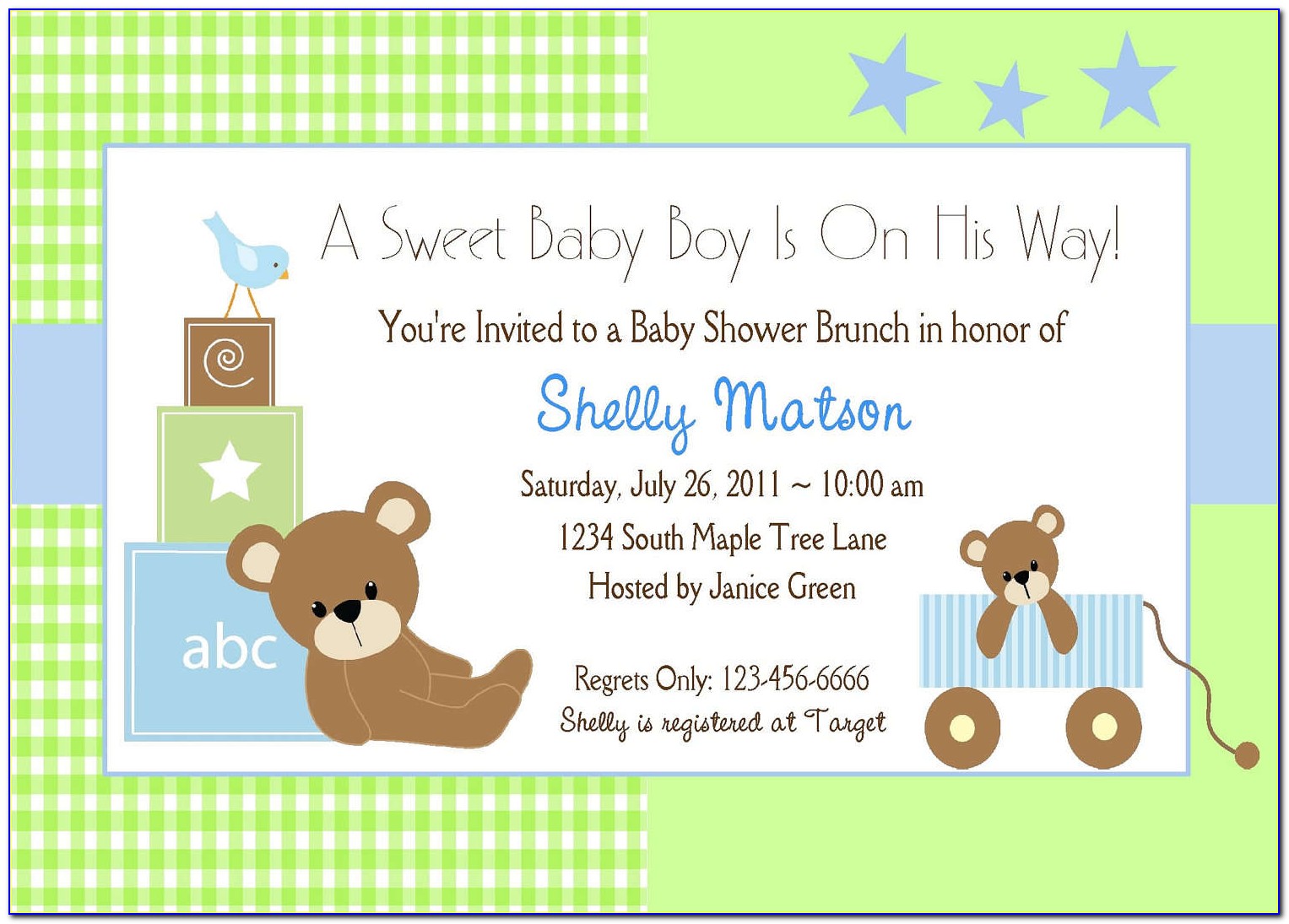 Baby Boy Bear Invitations