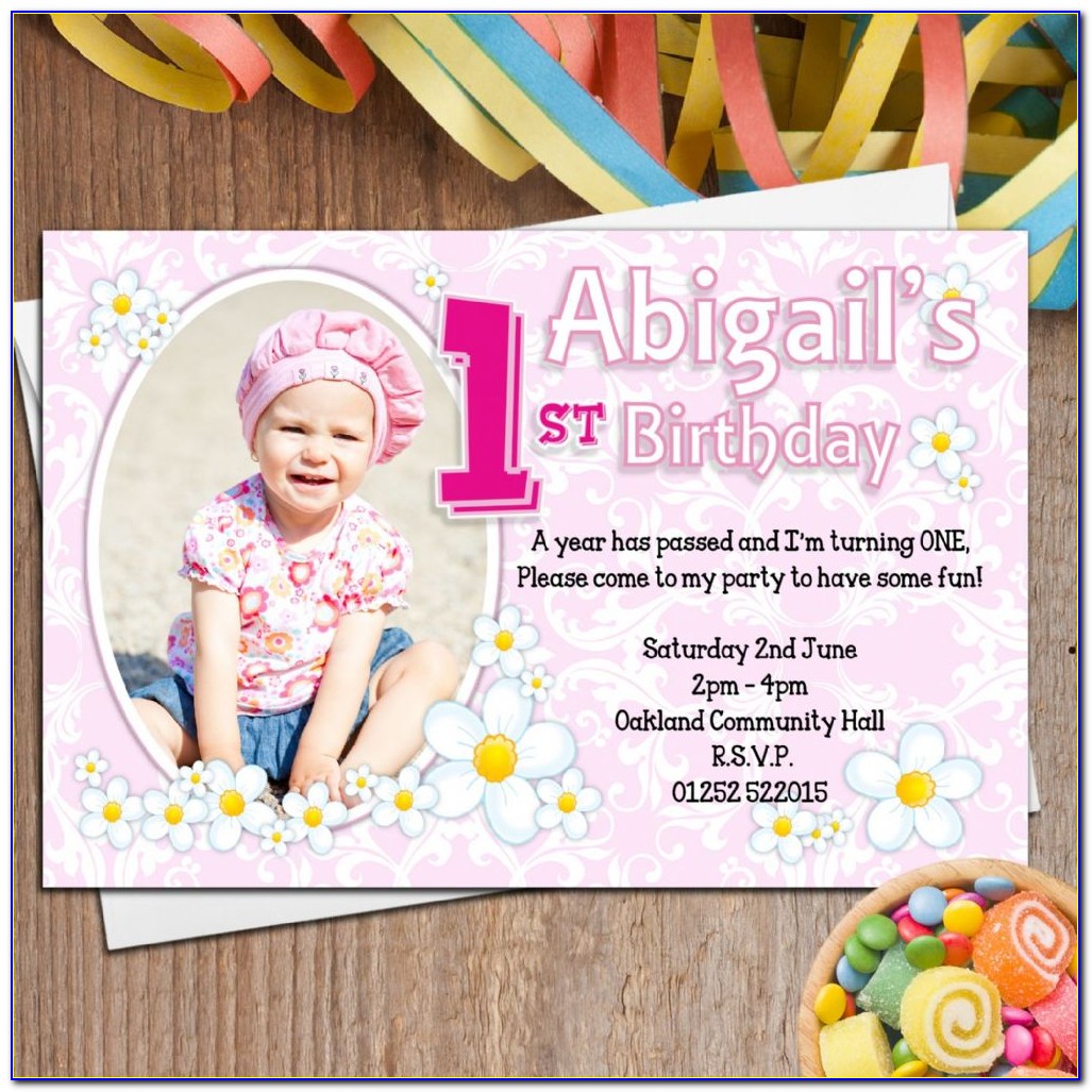 Baby Girl Birthday Invitation Card Vector