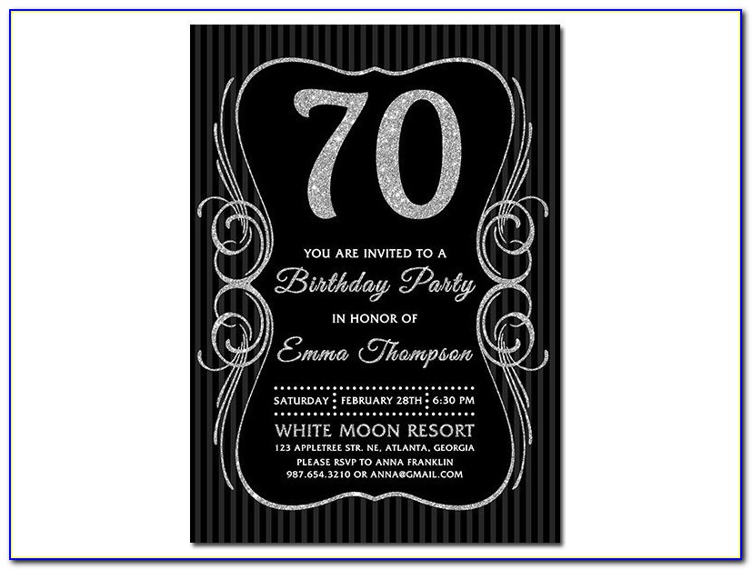 Black And Silver 70th Birthday Invitations