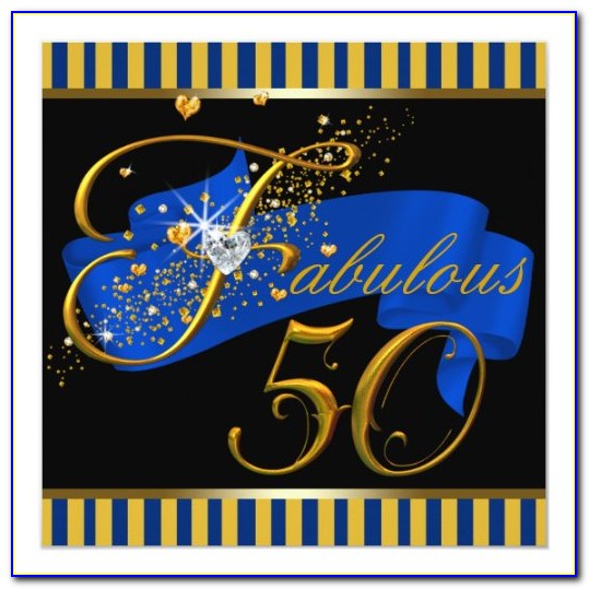 Blue And Gold 50th Birthday Invitations