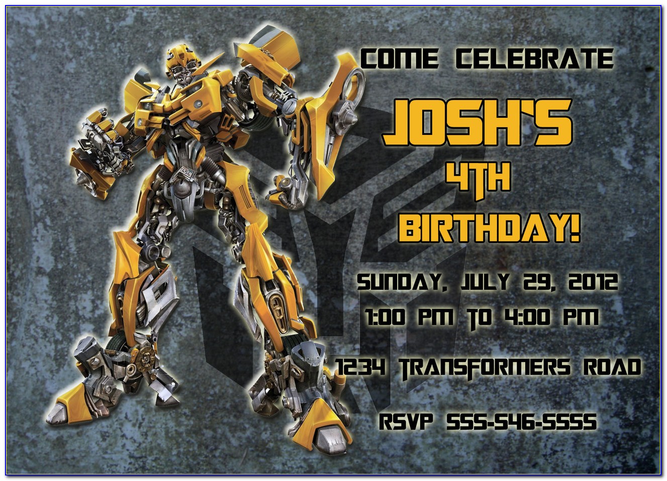 Bumblebee Transformers Party Invitations