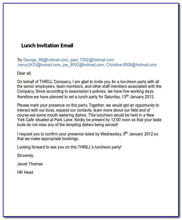 Business Lunch Invitation Email Example