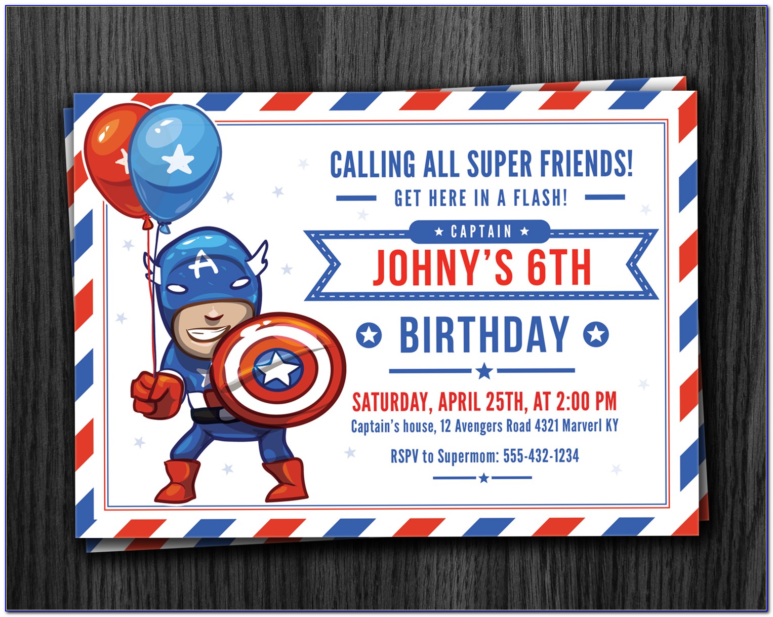 Captain America Birthday Party Invitations