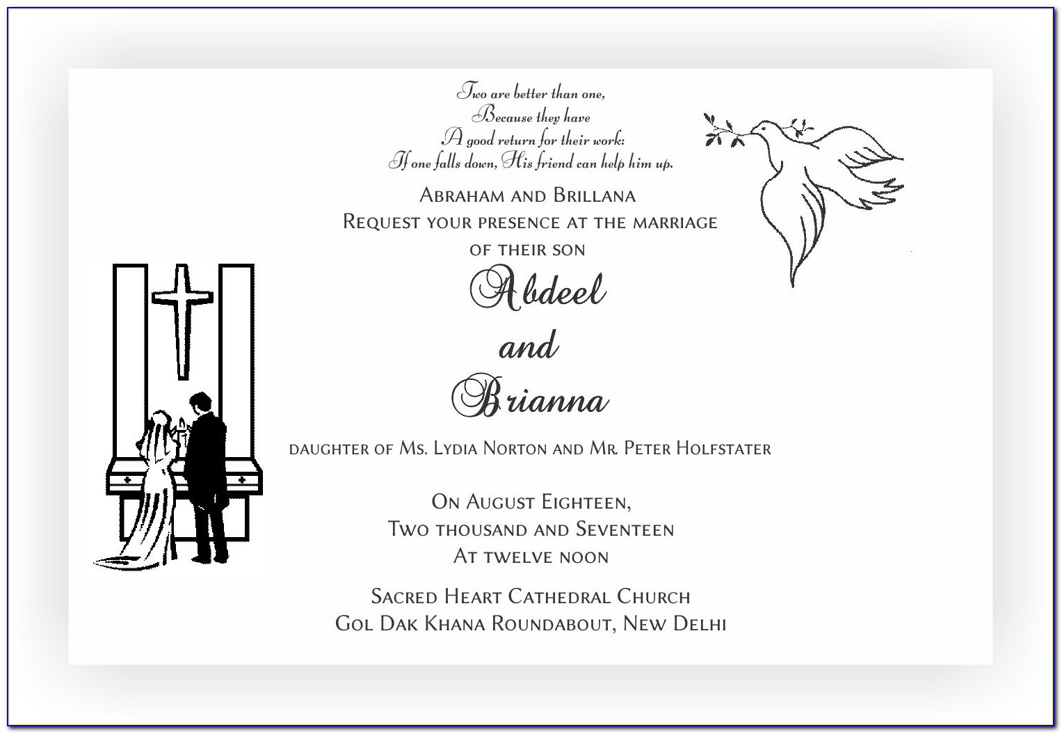 Christian Wedding Invitation Wording Examples