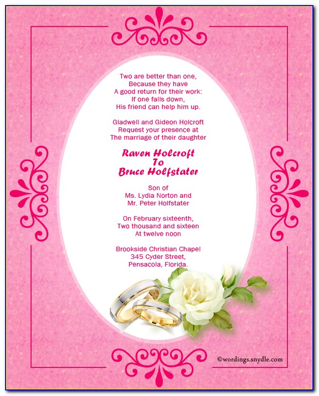 Christian Wedding Invitation Wording From Bride And Groom