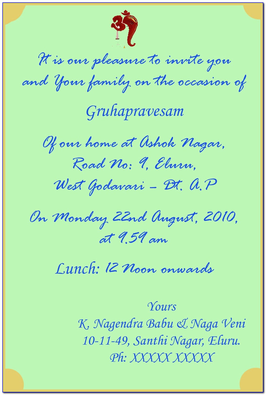 Create Gruhapravesam Invitation Online