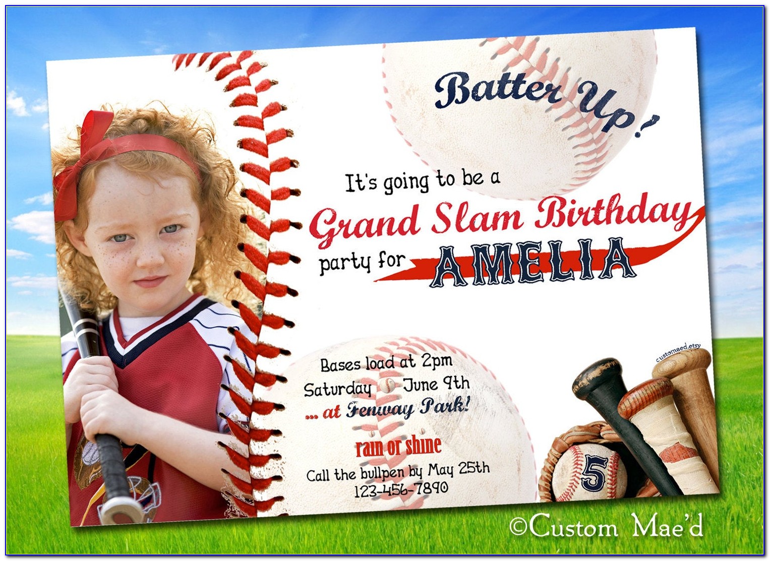 Custom Baseball Birthday Invitations