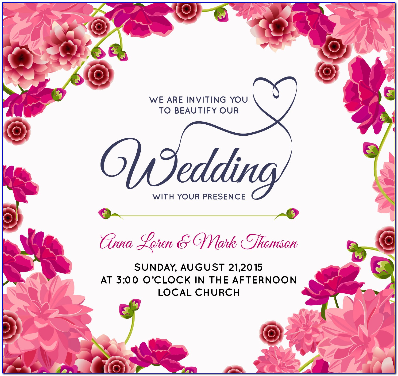 Cute Pink Rose Wedding Invitation Card