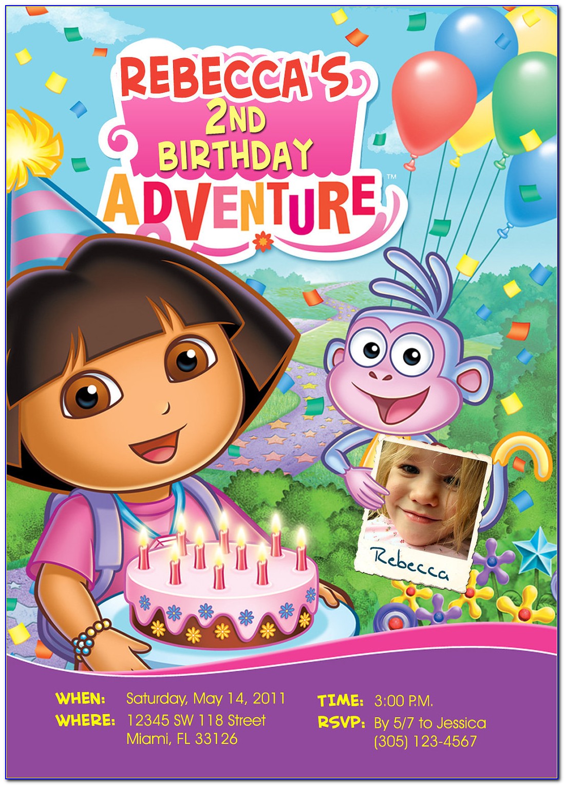 Dora The Explorer Invitation Birthday Card