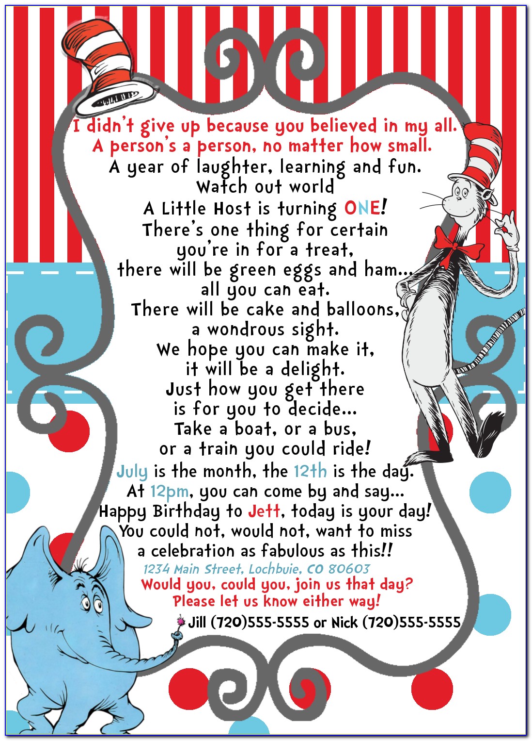 Dr Seuss Personalized Birthday Invitations