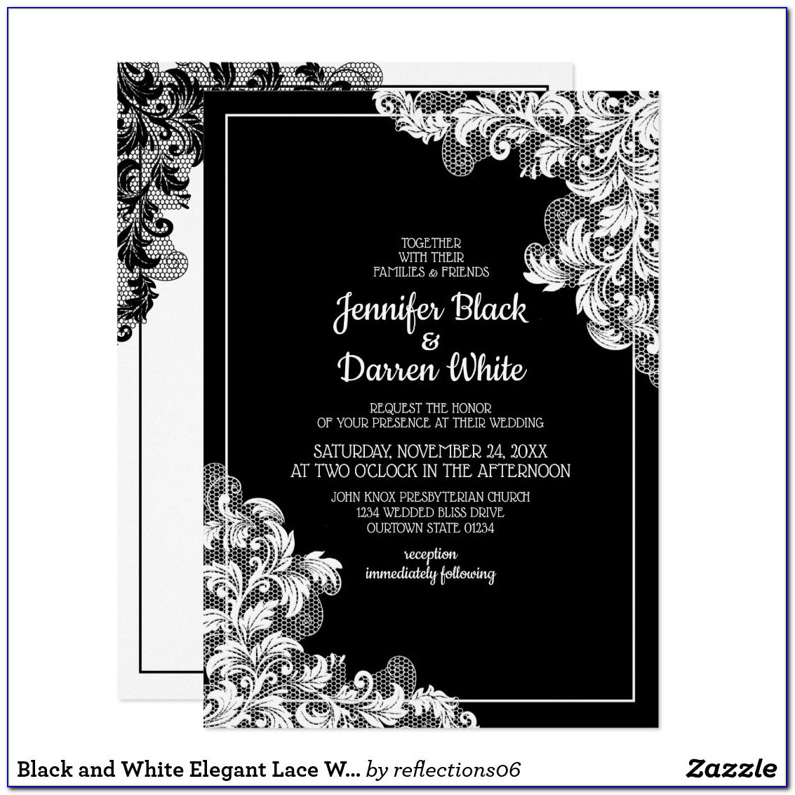 Elegant Black White And Gold Wedding Invitations