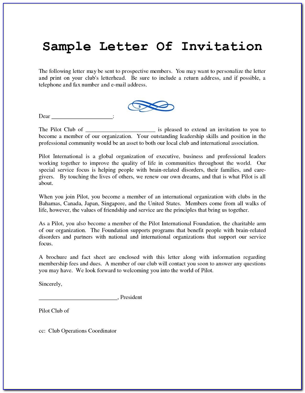 Event Invite Letter Sample