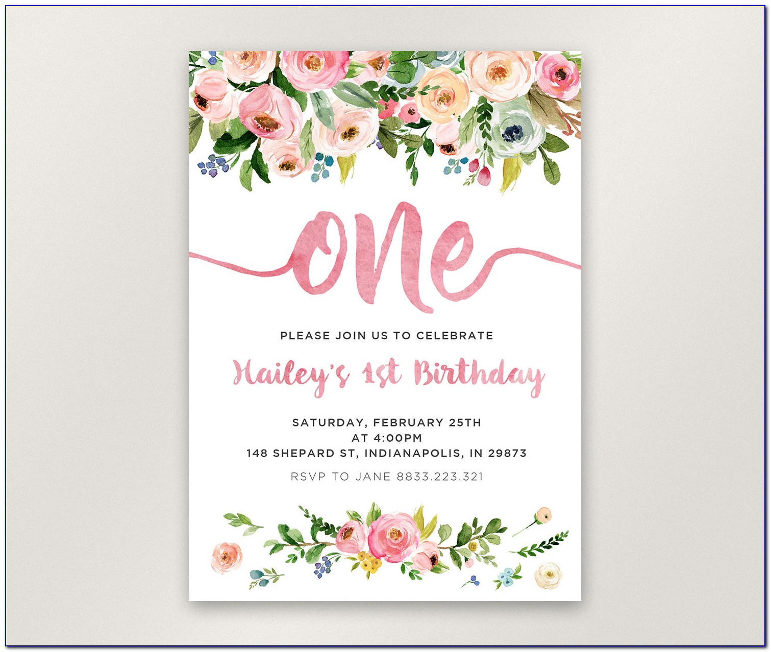 First Birthday Floral Invitations