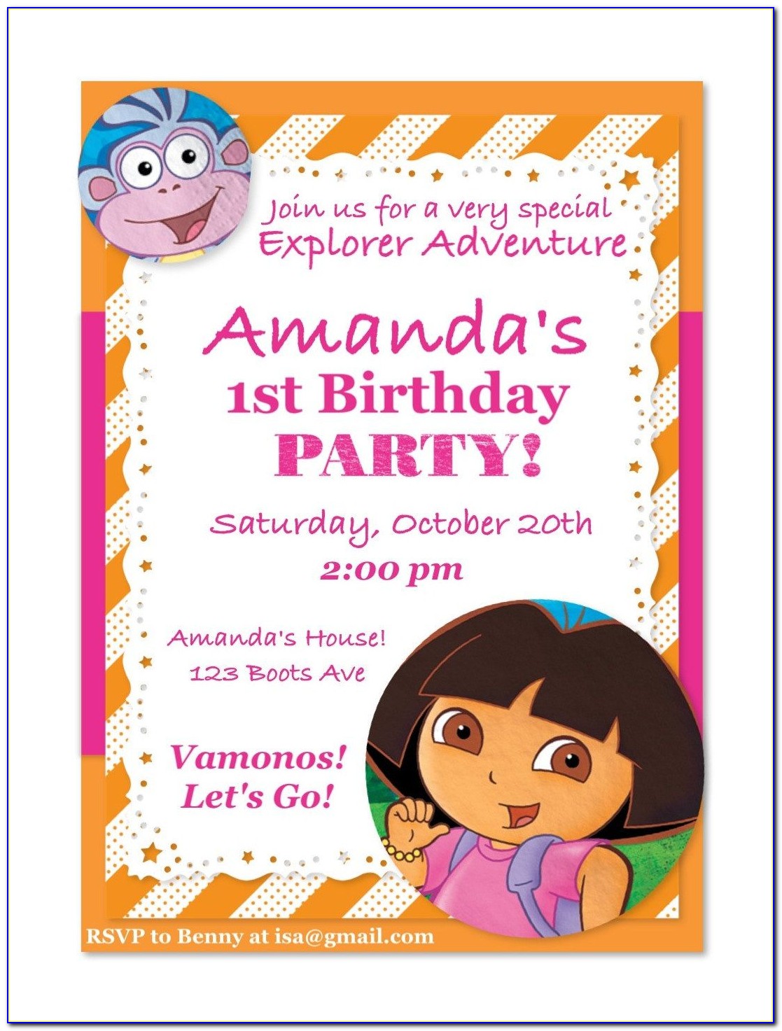 First Birthday Invitation Dora