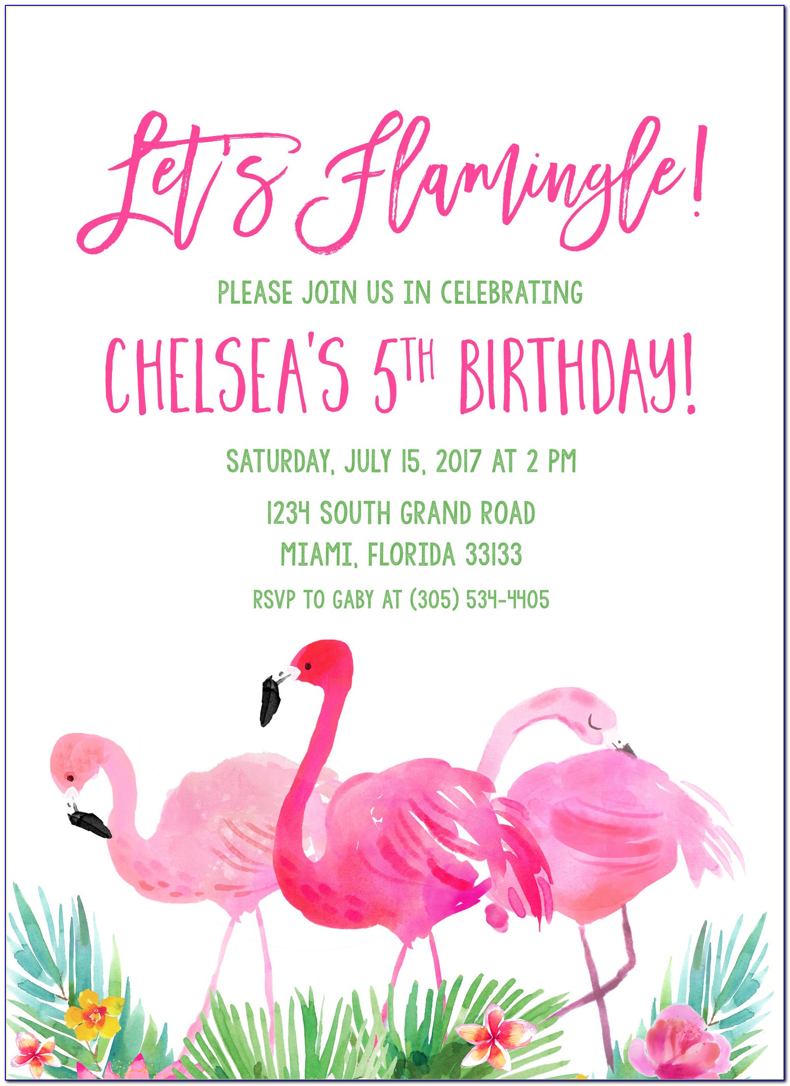Free Printable Flamingo Birthday Invitations