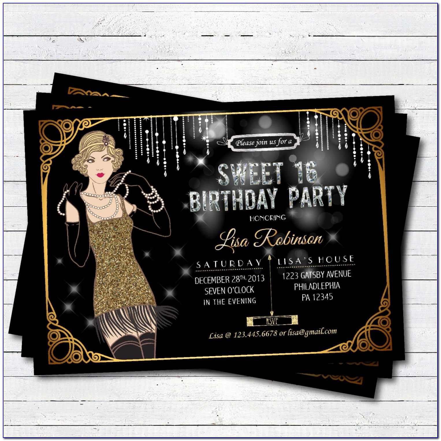 Great Gatsby Themed Sweet 16 Invitations