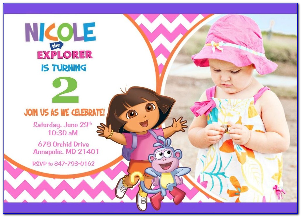 Handmade Dora Birthday Invitation