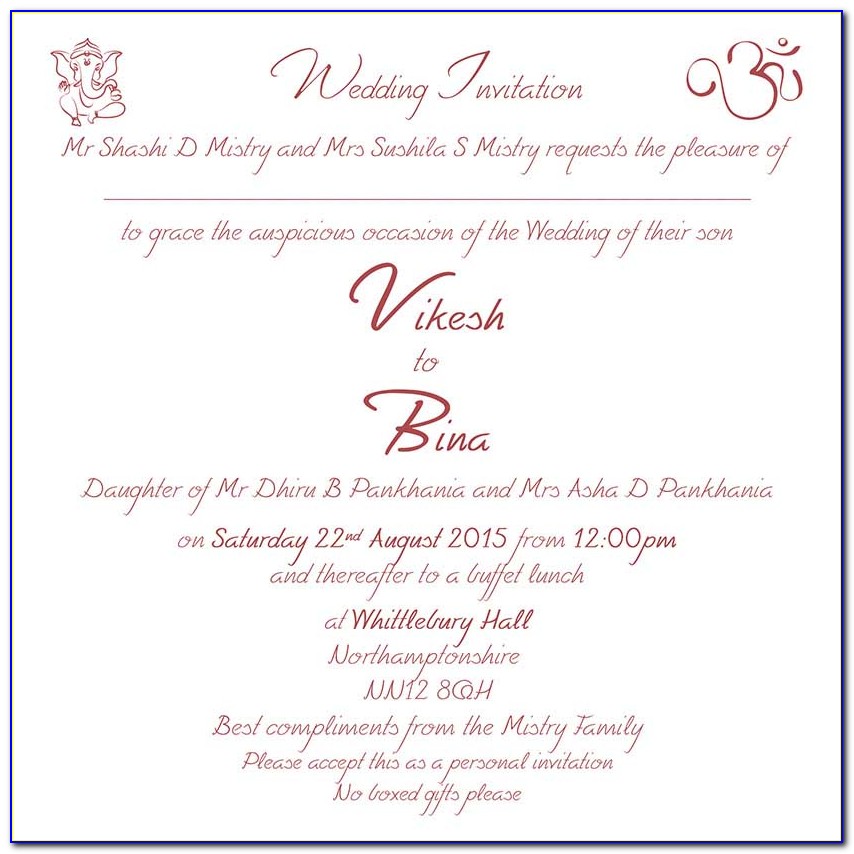 Hindu Wedding Invitation Wording For Friends