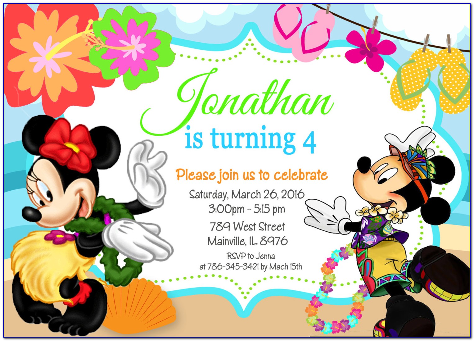 Mickey Mouse Luau Invitations