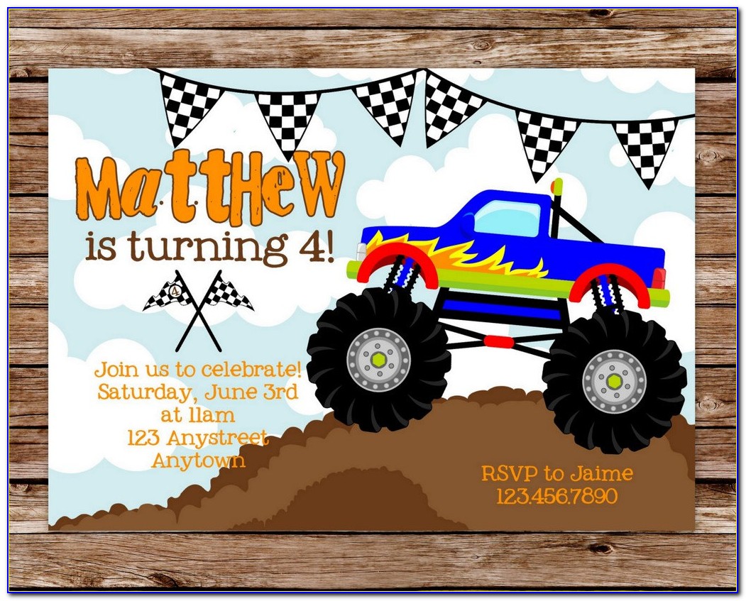 Monster Truck Party Invitations Free Printable