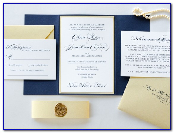 Navy And Cream Wedding Invitations