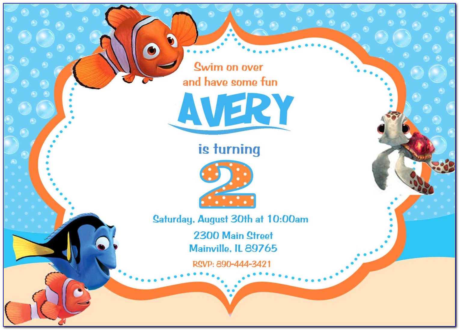 Nemo Themed Birthday Invitations