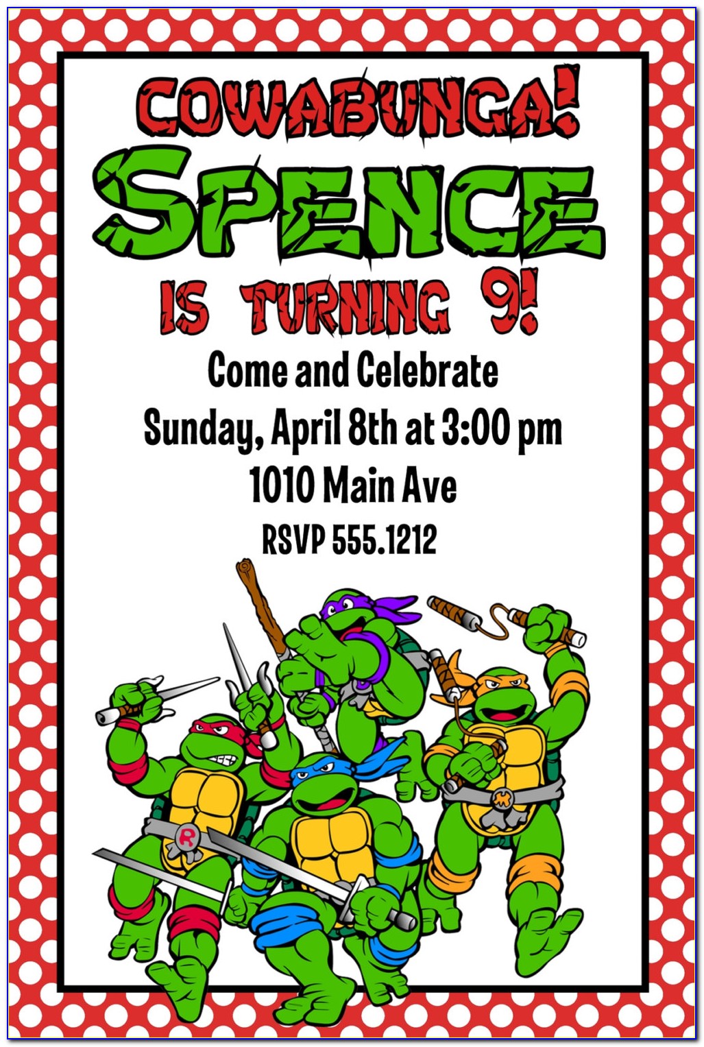 Ninja Turtle Birthday Invitations