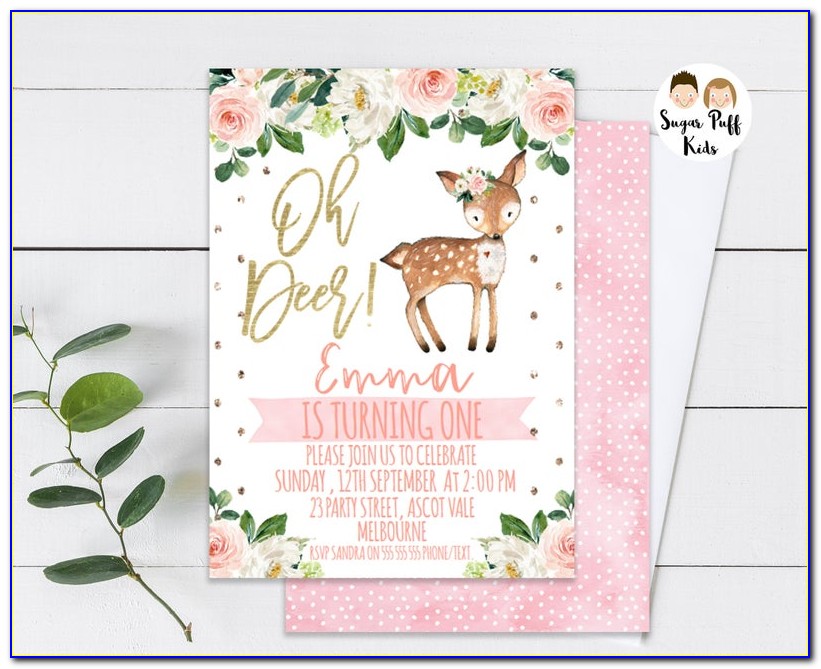 Oh Deer First Birthday Invitations