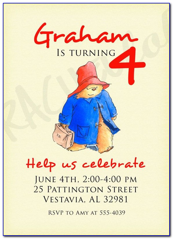 Paddington Bear Birthday Invitations