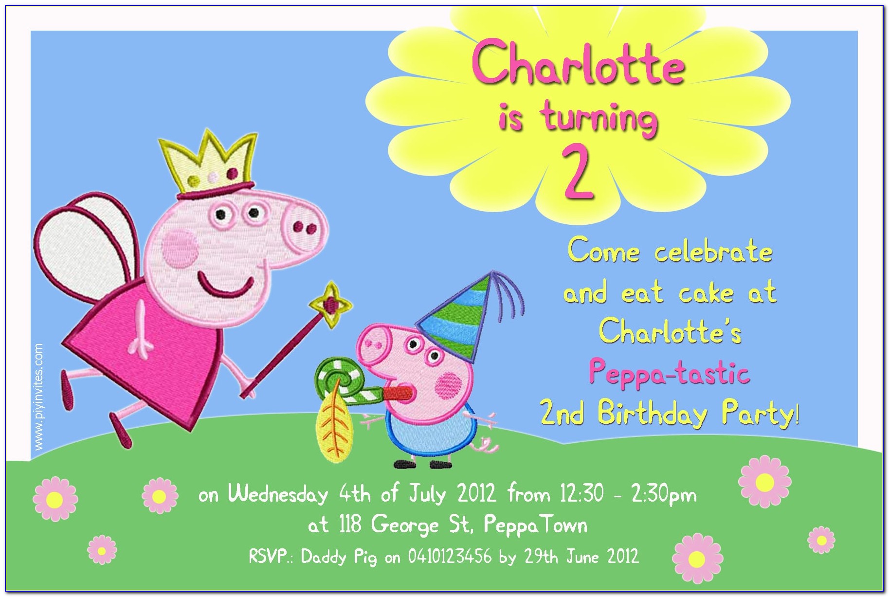 Peppa Pig Custom Invitations