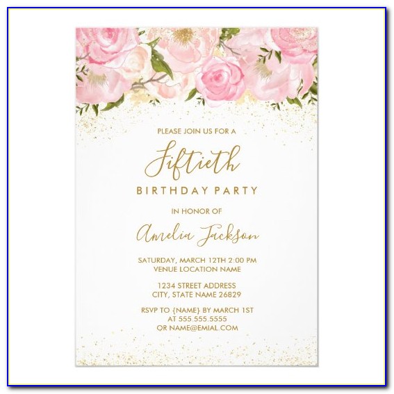 Pink And Gold 50th Birthday Invitations